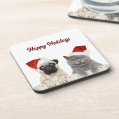 Hond en kat vrolijk kerstvakantie bier onderzetter (Linkerzijde)