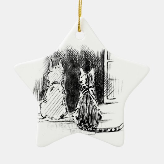 Hond- en kattenblik in het raam, Pet Sympathie Keramisch Ornament (Voorkant)