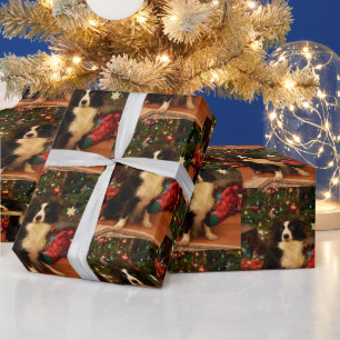 Hond en kerstboom cadeaupapier