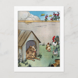  hond en kippen briefkaart