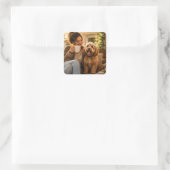 Hond en koffie vierkante sticker (Tas)