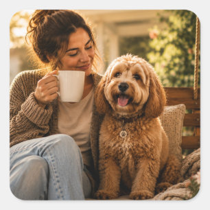 Hond en koffie vierkante sticker