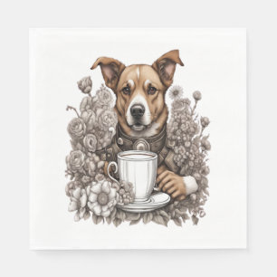 Hond en koffiekopje servet