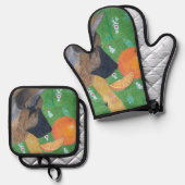 Hond en oranje ovenwant set & pannenlap set (Voorkant / Achterkant)