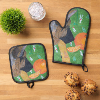 Hond en oranje ovenwant set & pannenlap set