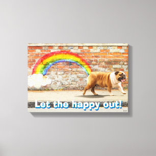 Hond- en regenbooggraffiti canvas afdruk