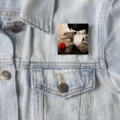Hond- en rode rozenButton Vierkante Button 5,1 Cm (In situ)
