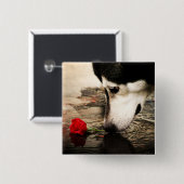 Hond- en rode rozenButton Vierkante Button 5,1 Cm (Voorkant /achterkant)