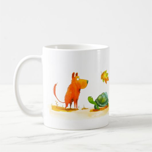 Hond en Schildpad Cartoon Koffiemok (Links)