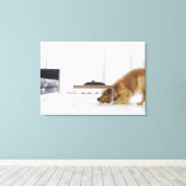 Hond en tafel canvas afdruk (Insitu (Houten vloer))