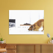 Hond en tafel canvas afdruk (Insitu (Woonkamer))