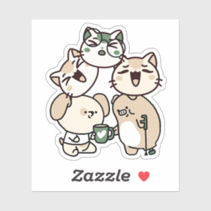 Hond en varken met wandelstok die koffie delen sticker