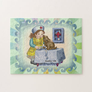 Hond en verpleegkundige legpuzzel