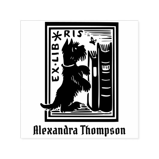Hond En Vlinder Bibliotheek Ex Libris Boeknaam Zelfinktende Stempel (Design)