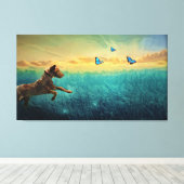 hond en vlinder canvas afdruk (Insitu (Houten vloer))