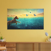hond en vlinder canvas afdruk (Insitu (Woonkamer))