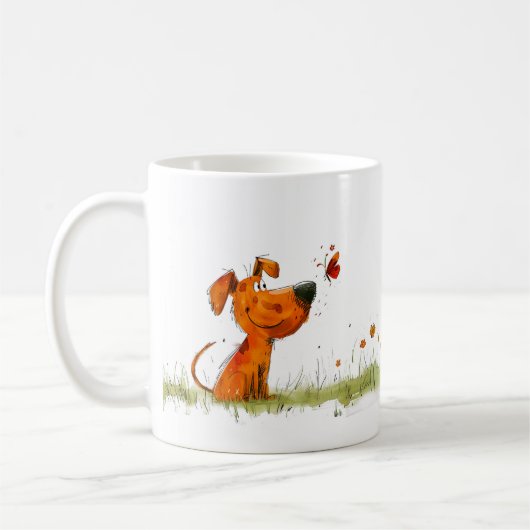 Hond en Vlinder Cartoon Koffiemok (Links)