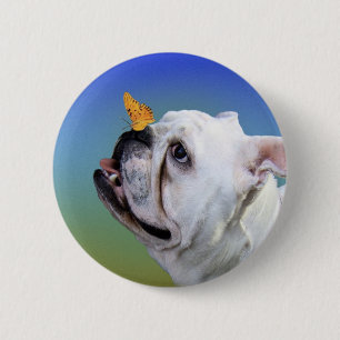Hond en vlinder ronde button 5,7 cm