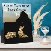 Hond en vrouw in zonsondergang fotoplaat (Zijkant)