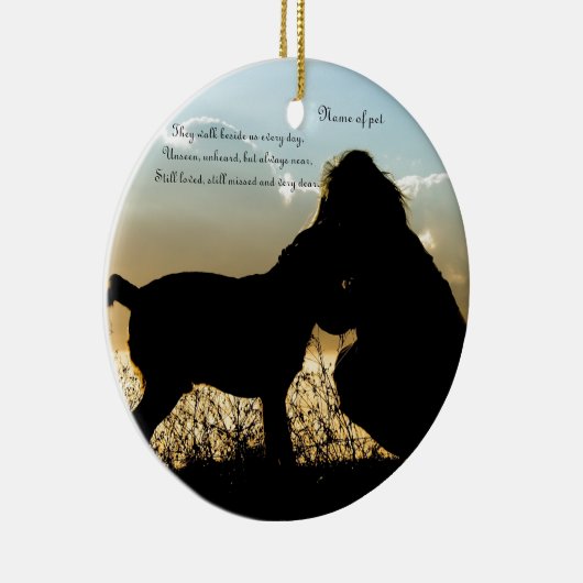 Hond en vrouw op zonsondergang keramisch ornament (Rechts)