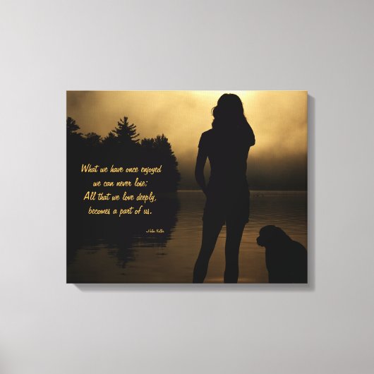 Hond en Vrouw Zonsondergang Silhouet Canvas Afdruk (Voorkant)