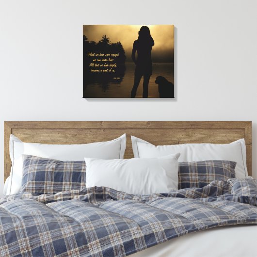 Hond en Vrouw Zonsondergang Silhouet Canvas Afdruk (Insitu (Slaapkamer))