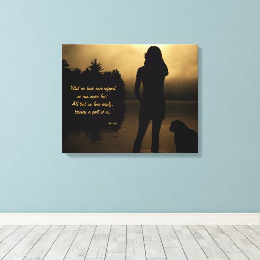 Hond en Vrouw Zonsondergang Silhouet Canvas Afdruk (Insitu (Houten vloer))