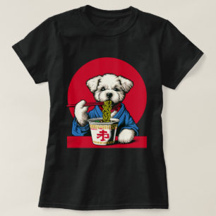 Hond Eten Ramen Noedels Schattige Japans Kunst T-shirt