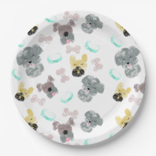 Hond Feest Patroon Roze Blauw Papieren Bordje