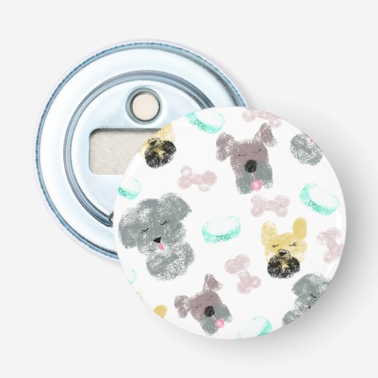 Hond Feestje Doodles Roze Blauw Button Flesopener (Voorkant)