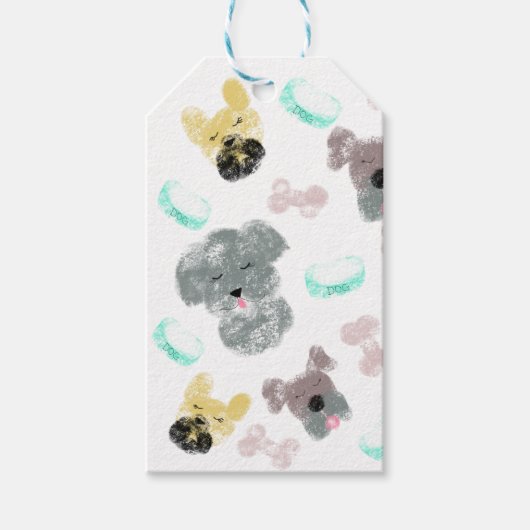 Hond Feestje Doodles Roze Blauw Cadeaulabel (Voorkant)