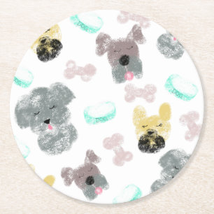 Hond Feestje Doodles Roze Blauw Ronde Kartonnen Onderzetter