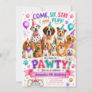 Hond Feestje Kleurrijke Waterverf Puppy Verjaardag Kaart