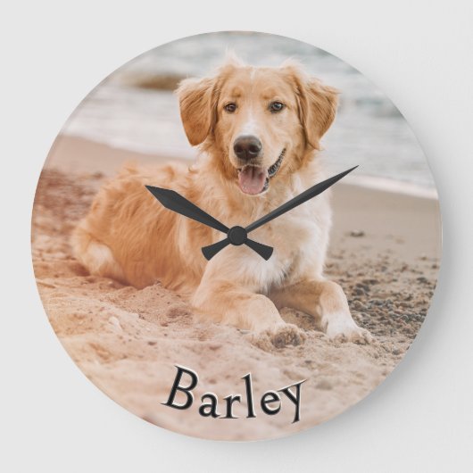 Hond Foto Aangepaste Naam Huisdier Afbeelding Stij Grote Klok (Voorkant)