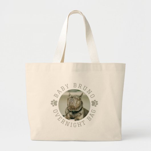 Hond Foto Aangepaste tekst Overnight Bag Grote Tote Bag (Voorkant)