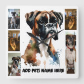 Hond Foto Boxer Personaliseer Vierkante Klok (Voorkant)