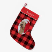 Hond foto Buffalo Plaid Kleine Kerstsok (Voorkant (Hangend))