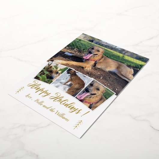 Hond Foto Collage Goud Folie Witte Vakantiekaart Folie Feestdagenkaart (Gedraaid)