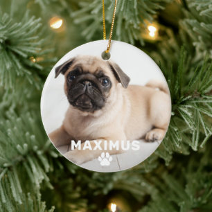 Hond Foto Eenvoudige Pootafdruk Aangepaste Naam Fo Keramisch Ornament