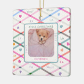 Hond Foto Eerste Kerst Woof Pastel Patroon Keramisch Ornament (Links)