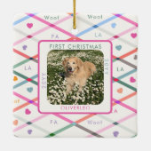 Hond Foto Eerste Kerst Woof Pastel Patroon Keramisch Ornament (Achterkant)
