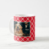 Hond Foto en Naam Rode Diamant Checker Patroon Koffiemok (Voorkant links)