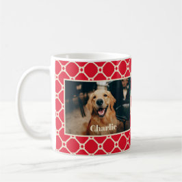 Hond Foto en Naam Rode Diamant Checker Patroon Koffiemok