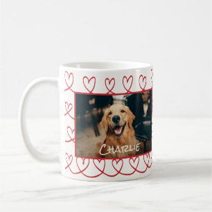 Hond Foto en Naam Rood Hand-getrokken Hart Patroon Koffiemok