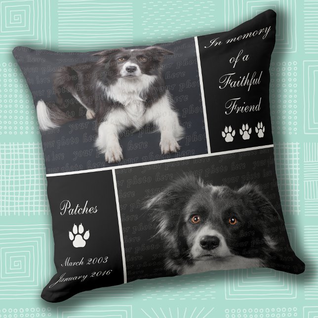 Hond foto gedenkteken eerbetoon kussen (Dog Photo Memorial Tribute Throw Pillow with photo and name templates)