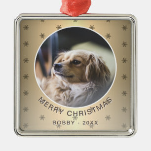Hond Foto Gouden Sneeuwvlok Metallic Kerstmis Metalen Ornament