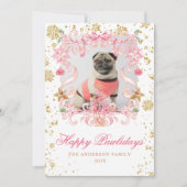 Hond Foto Happy Pawholidays Roze Bow Kerst Kreeft Feestdagenkaart (Voorkant)