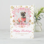 Hond Foto Happy Pawholidays Roze Bow Kerst Kreeft Feestdagenkaart (Staand voorkant)