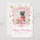 Hond Foto Happy Pawholidays Roze Bow Kerst Kreeft Feestdagenkaart (Voorkant)