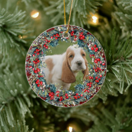 Hond Foto Huisdier Kerstmis cute Xmas krans op ma Keramisch Ornament